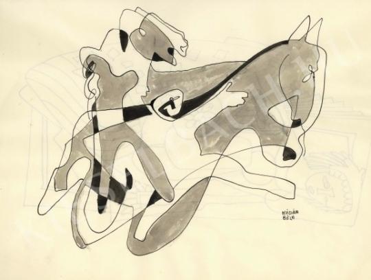  Kádár Béla - Figurák lovakkal festménye