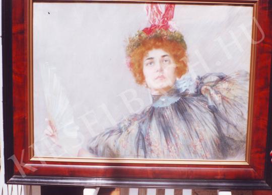  Karlovszky Bertalan - Hölgy legyezővel festménye