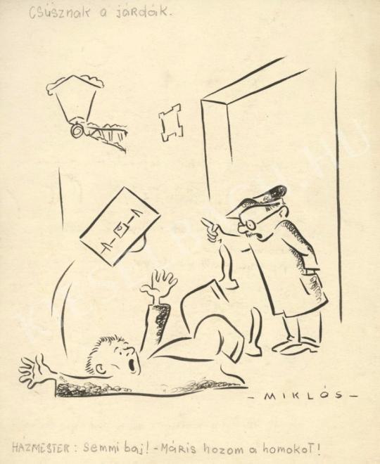 Miklós György - Street of Pest (Slippery streets) painting