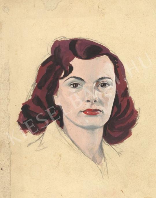 Miklós György - Woman portrait (Rose lips) painting