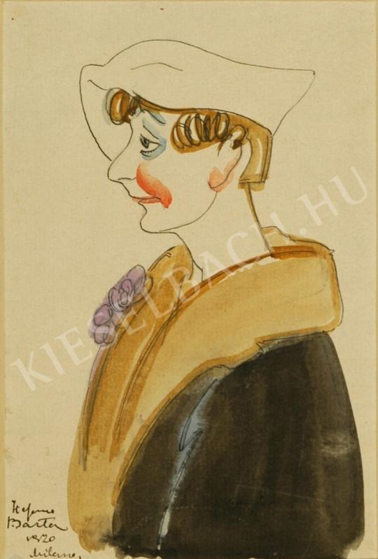  Barta István - Nő art deco kalapban festménye