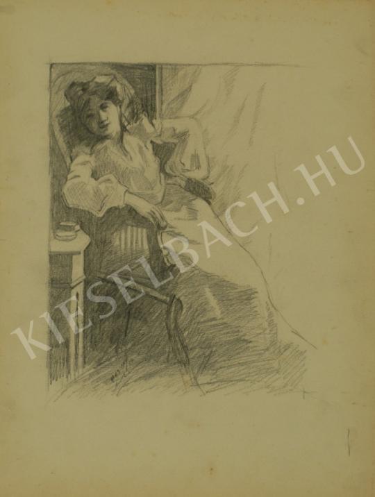 Pál Csúcs - Lady in armchair painting