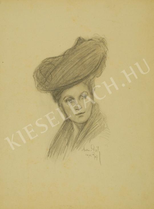 Pál Csúcs - Aristocratic woman with hat painting