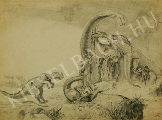 Pál Csúcs - Dinosaurs (Fight of Beasts) painting