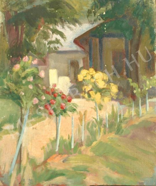  Barta István - Kert rózsatövekkel (Szolnoki kert) festménye