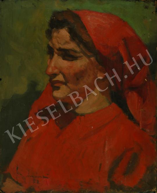 Mácsai, István - Woman with red kerchief painting