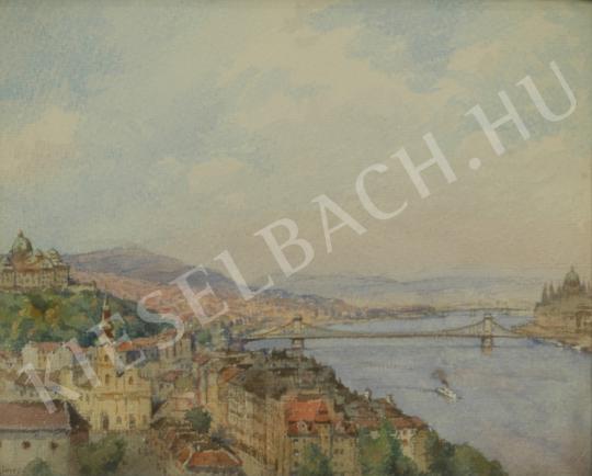 Gimes Lajos - Budapest látképe a Gellért-hegyről festménye