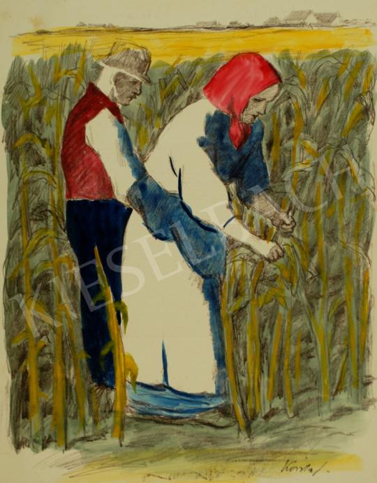  Koszta, József - Husking corn painting