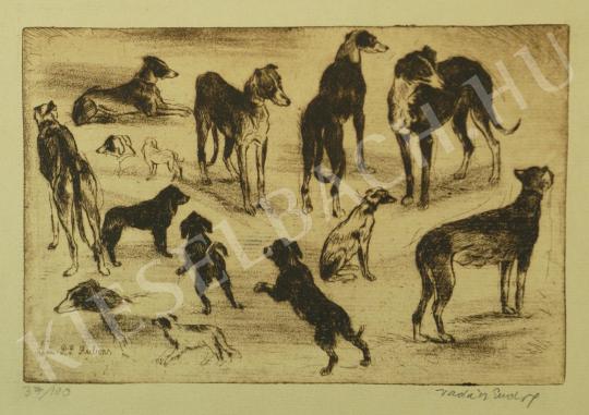Vadász, Endre - Greyhound-dogs (Studies of greyhound-dog following Rubens) painting