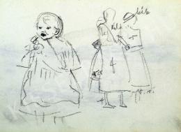  Nyilasy, Sándor - Study of a girl and two standig women (c. 1910)