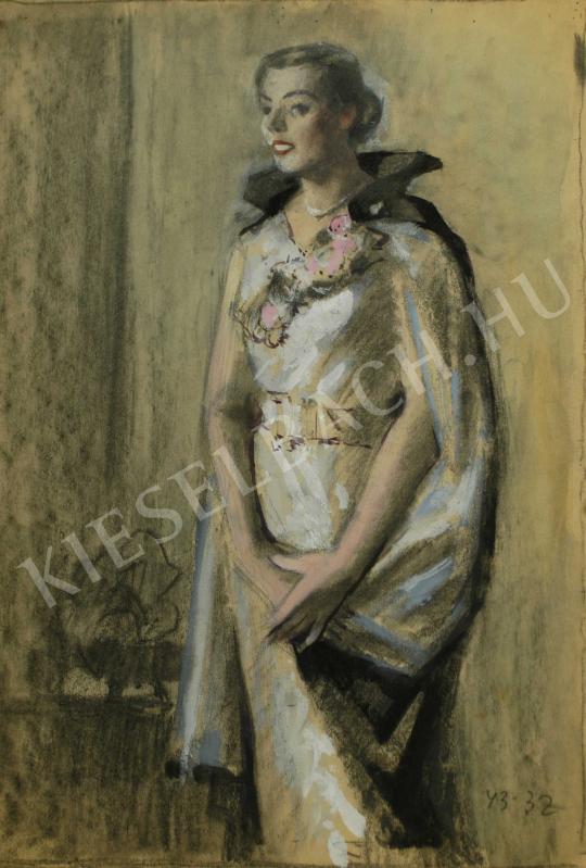 Pécsi-Pilch Dezső - Fiatal nő selyemkabátban festménye