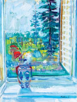 Mattioni Eszter - Kilátás a műteremből (Virágok az ablakban) | 41. Aukció aukció / 6 tétel