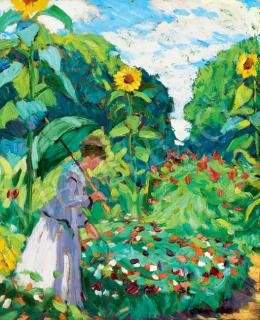 Balla, Béla - Lady with Parasol in the Garden 