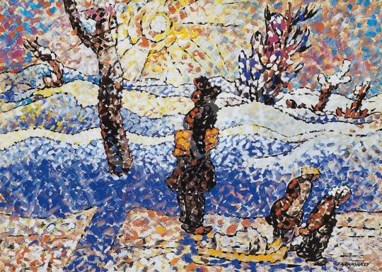 Farkasházy, Miklós - Bright, snowy, winter landscape with sledgers | 17th Auction auction / 113 Lot