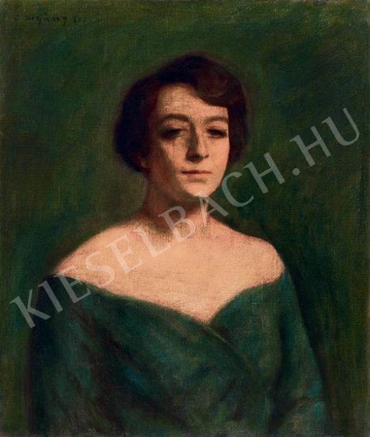  Czigány, Dezső - Lady in Green Dress painting