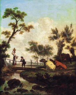 Ismeretlen festő, 1790-1810 között - Tehenek vízparton 