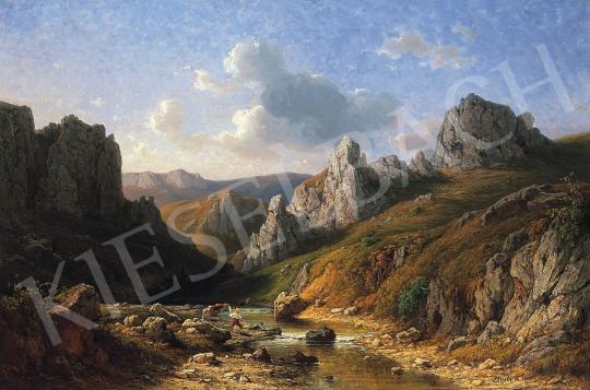 Ligeti, Antal - Romantic landscape by the waterm with figures | 17th Auction auction / 120 Lot