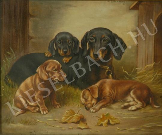  Reichert, Carl - Tacskók (Kutya a kölykeivel) festménye
