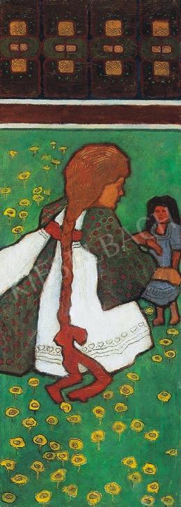  Unknown painter, about 1910. Gödöllő School - Girl with horse-tail 