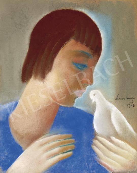  Schönberger Armand - Lány fehér galambbal | 42. Aukció aukció / 71. tétel