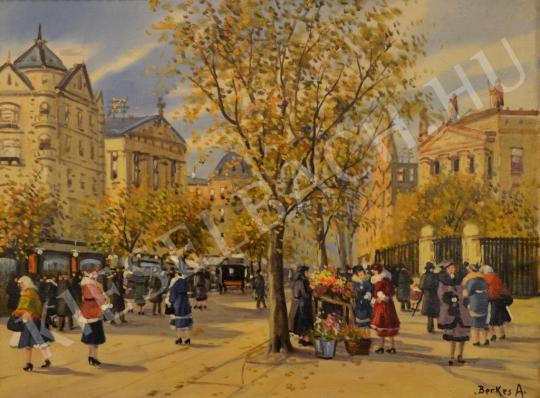  Berkes, Antal - Autumn Street with Flower Seller painting
