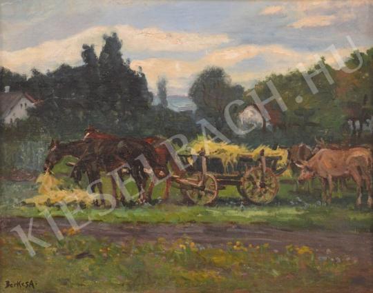 For sale  Berkes, Antal - Hay Wagon with horses 's painting