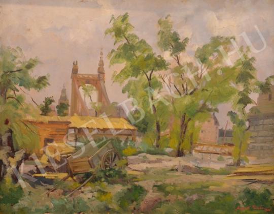 For sale  Szegedi Molnár, Géza - The Bombarded Erzsébet Bridge after World War II 's painting