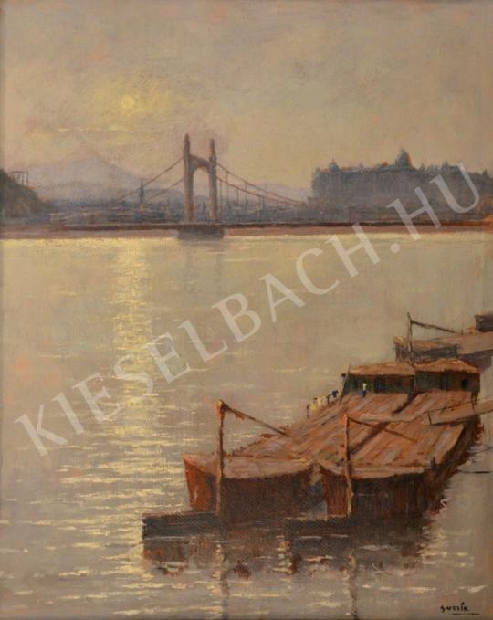 Guzsik Ödön - Az Erzsébet-híd a budai várral festménye