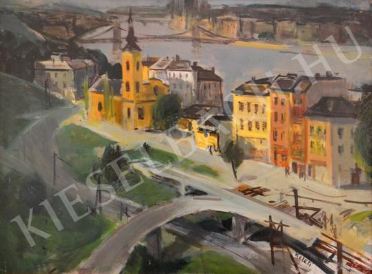 id. Keleti, Jenő - The new Erzsébet Bridge in Constrution painting