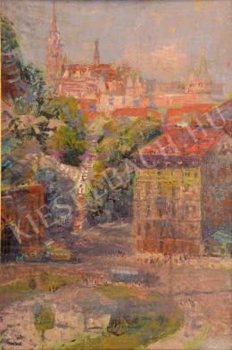 Unknown Hungarian painter - Adam Clark Square with Mathias Church (c. 1965)