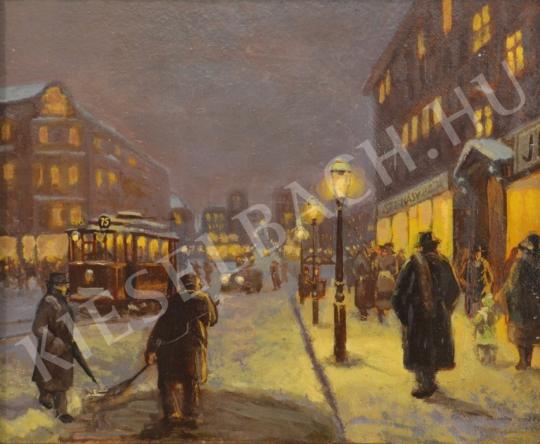 For sale Unknown Hungarian painter - Enlighted Street of Pest 's painting