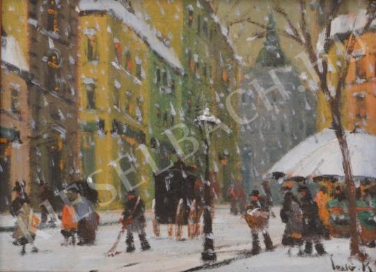  Czakó, Rezső - Snowing at Pest Street painting