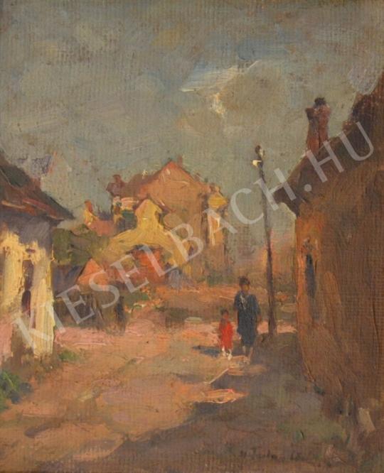 For sale  Csallóközi, Farkas Lőrinc - Tabán Street with a Mother and her Child 's painting