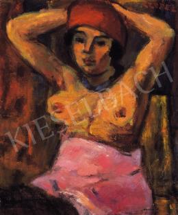  Czóbel, Béla - Semi-nude in red scarf 