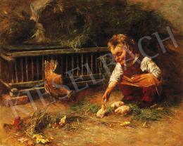  Peske, Géza - Girl, playing with chicken 