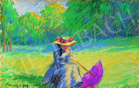  Vaszary János - Ülő nő lila napernyővel | 12. Aukció aukció / 45 tétel