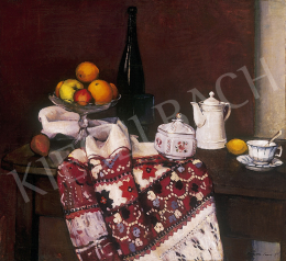 Krizsán, János - Still life with table-cloth and porcelain 
