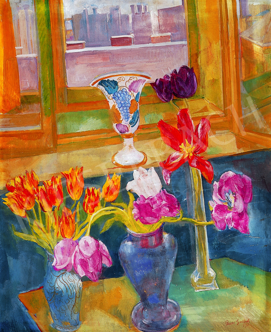  Paizs-Goebel, Jenő - Still life of flowers in front of the window | 12th Auction auction / 147 Lot