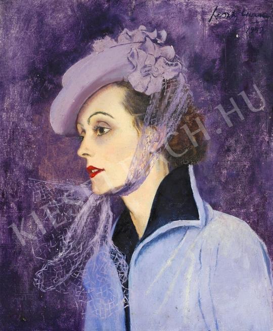 Feszty, Masa - Woman with Purple Hat painting