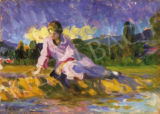 Thorma, János - Lady in rose dress by the riverside | 11th Auction auction / 133 Lot