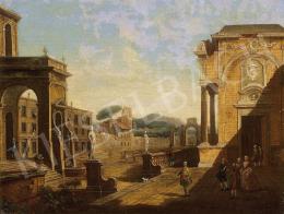 Ismeretlen olasz festő, 18. század - Itáliai táj romokkal 
