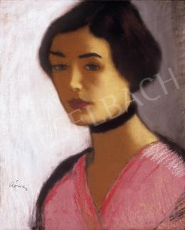 Rippl-Rónai, József - Woman with rose dress and black necklet, 1915 