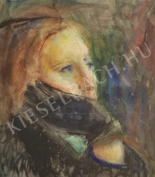 Eladó Ősz Dénes - Kesztyűs kezébe támaszkodó nő portréja festménye