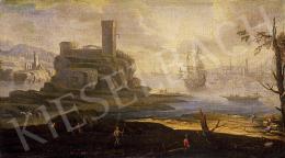 Ismeretlen olasz festő, 18. század - Tájkép kikötővel 
