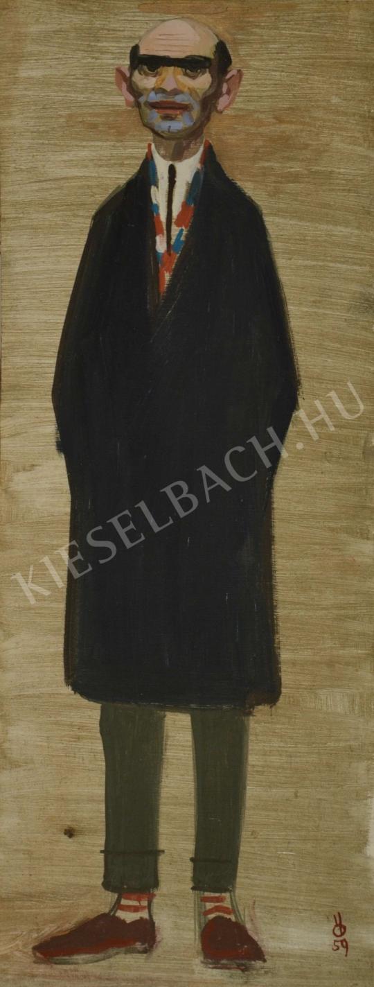 Ősz Dénes - Borotvált önarckép (Csíkos zokni) festménye