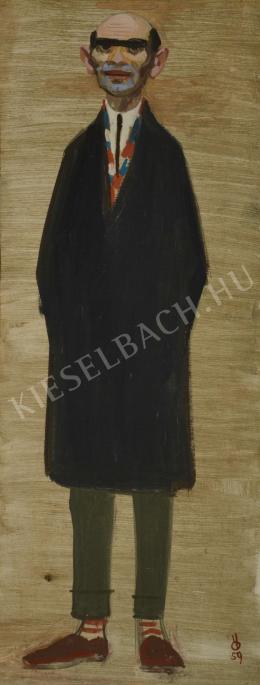 Ősz, Dénes - Shaved Self-Portrait (Striped Socks) (1959)