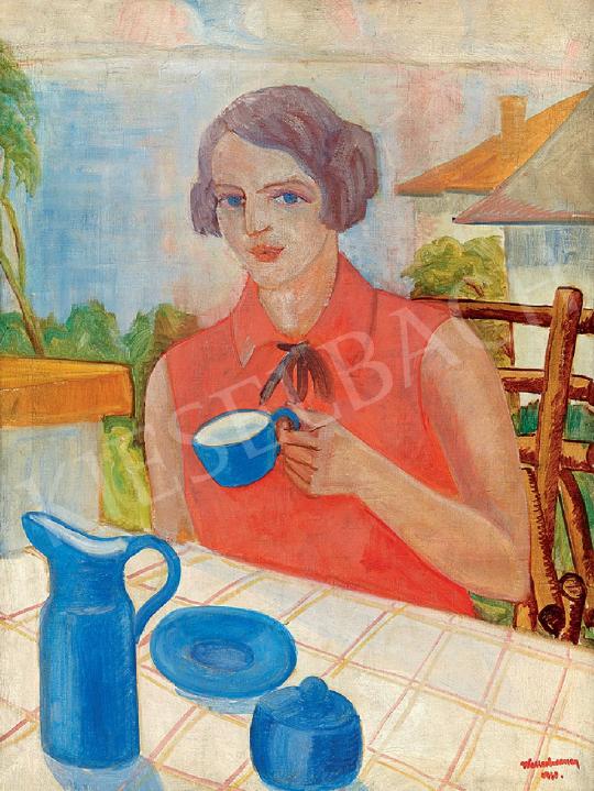 Walleshausen, Zsigmond - Lady in Red Dress Drinking Coffee, 1930 | 44th Auction auction / 3 Lot