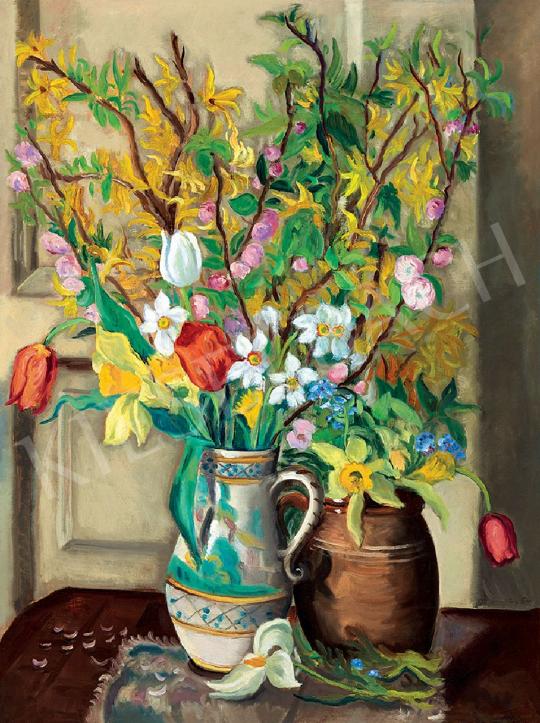  Vörös Géza - Színes virágcsendélet (Tavaszi virágcsokor) | 44. Aukció aukció / 111 tétel