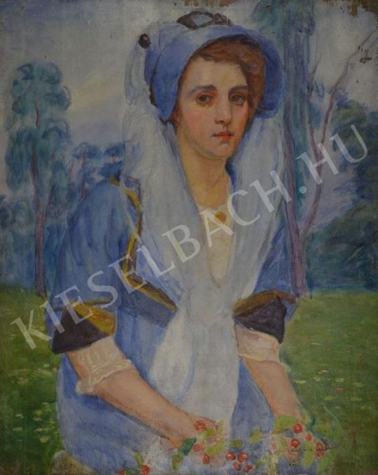  Kunffy Lajos - Kék fátyolos hölgy portréja (Kunffy Lajosné), 1930-as évek festménye