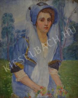  Kunffy Lajos - Kék fátyolos hölgy portréja (Kunffy Lajosné), 1930-as évek 